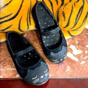 H&M Little Black Cat Mary Jane Flats girls 8 Halloween spooky glitter shoes